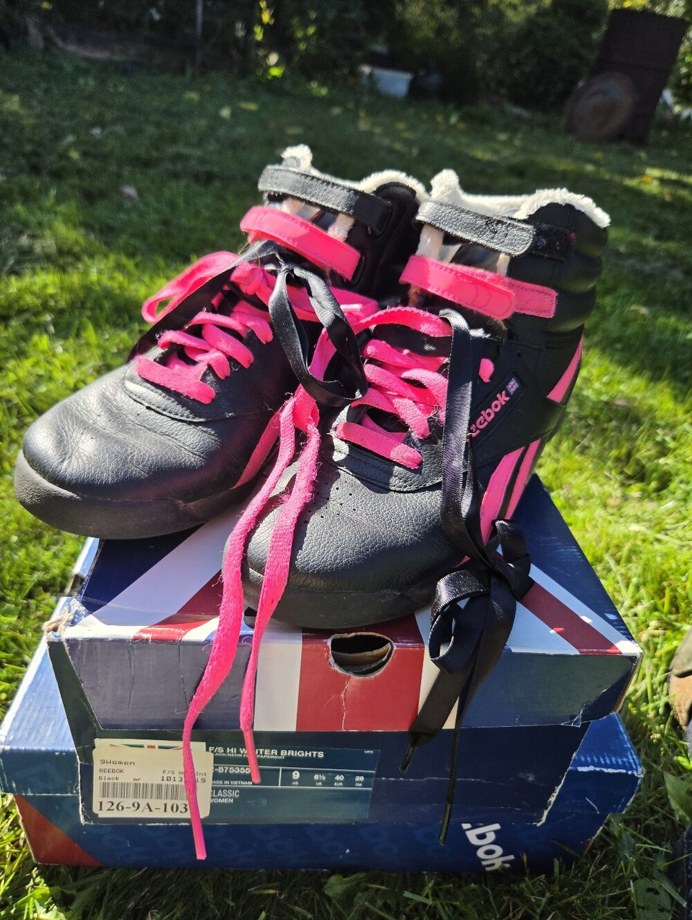 Reebok Black and Hot Pink High-Top Sneakers